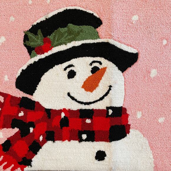 Nourison Hand Hooked Pink Christmas Accent Rug 27x45 Snowman Holiday Decor NEW - Picture 3 of 10